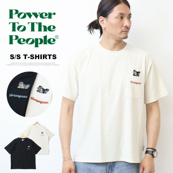 Rakuten - POWER TO THE PEOPLE パワートゥザピープル ネコおじ刺繍 胸ポケット 半袖Tシャツ 半T メンズ 6501074