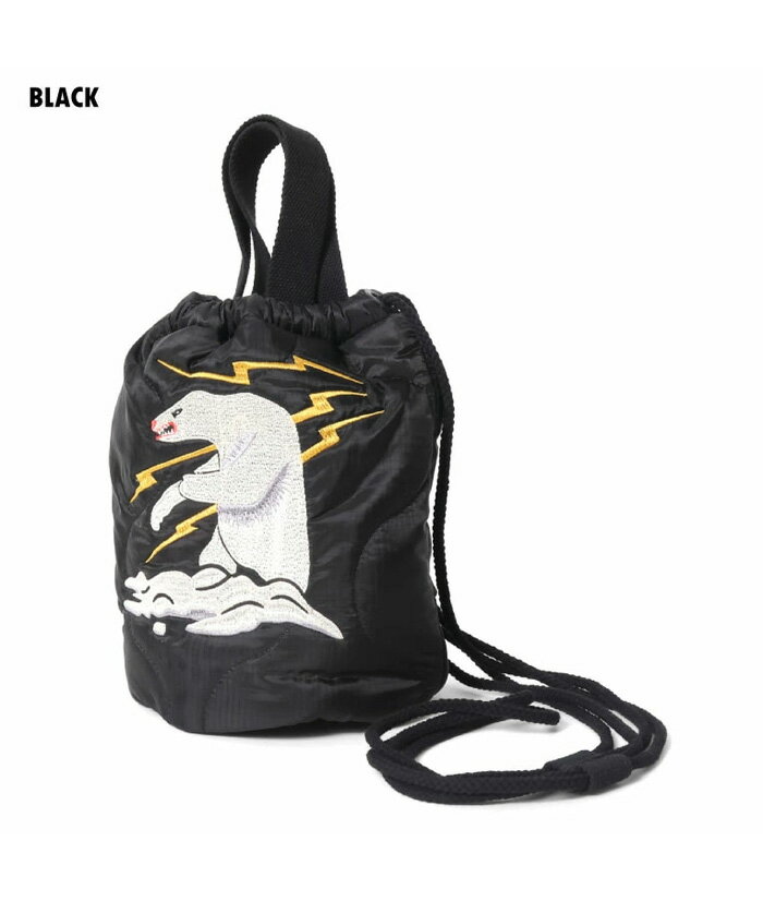 HOUSTON ヒューストン 刺繍キルティングエフェクトバッグ アラスカ 白くま 手提げポーチ 手提げ袋 ショルダーバッグ 巾着 小さめ メンズ 送料無料 6846