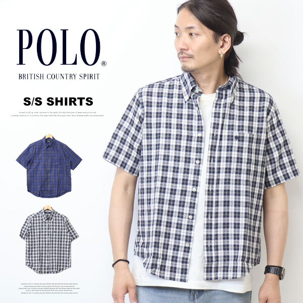 Rakuten - POLO b.c.s ポロ 綿麻 半袖 チェックシャツ ボタンダウンシャツ 半袖シャツ メンズ 送料無料 NXP431