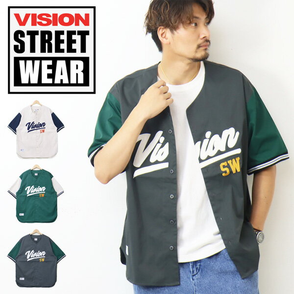 SALE セール VISION STREET WEAR ビジョンストリートウェアー 2505042 リブライン ベースボールシャツ ビッグシルエット メンズ レディース ユニセックス 送料無料