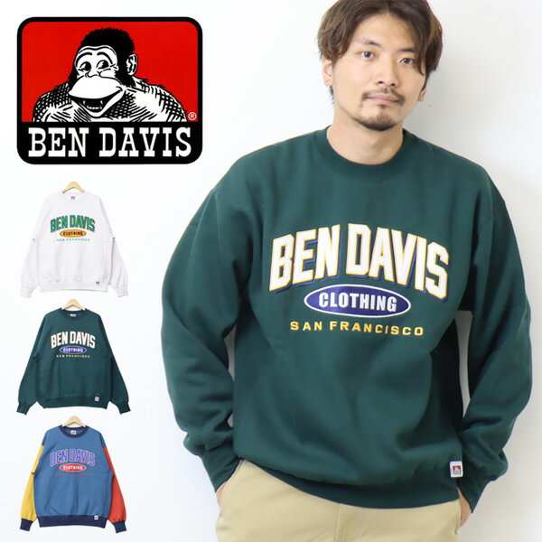 BEN DAVIS ベンデイビス カレッジロゴ オーバルロゴ クルーネックスウェット 2780044 裏起毛 ワンポイント刺繍 トレーナー メンズ レディース ユニセックス ビッグシルエット ゴリラ ベンデビ 送料無料