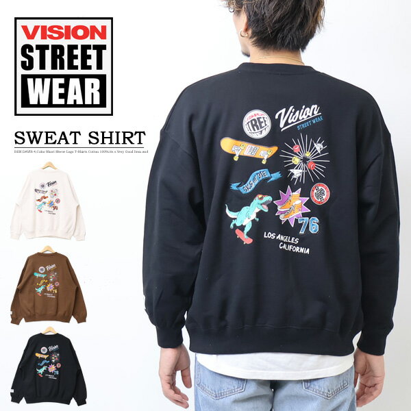 ヴィジョンストリートウェア トレーナー メンズ VISION STREET WEAR ビジョンストリートウェアー 3905029 マルチイラスト スウェットシャツ 裏毛 トレーナー ビッグシルエット メンズ レディース ユニセックス 送料無料