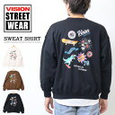 ヴィジョンストリートウェア トレーナー メンズ VISION STREET WEAR ビジョンストリートウェアー 3905029 マルチイラスト スウェットシャツ 裏毛 トレーナー ビッグシルエット メンズ レディース ユニセックス 送料無料