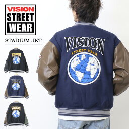 ヴィジョンストリートウェア スタジャン メンズ VISION STREET WEAR ビジョンストリートウェアー 3905018 メルトンPUグラフィックスタジャン スタジアムジャケット ビッグシルエット ブルゾン アウター メンズ レディース ユニセックス 送料無料