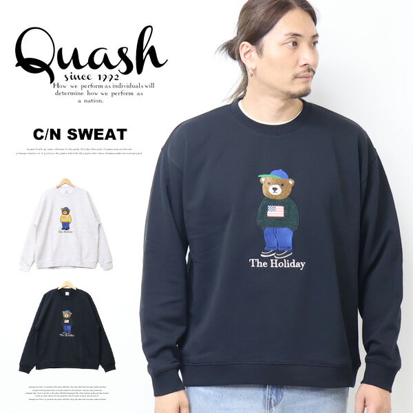 乐天商城 - Quash クアッシュ クマ刺繍 スウェットシャツ 裏毛 トレーナー メンズ 送料無料 Q25-413-41G