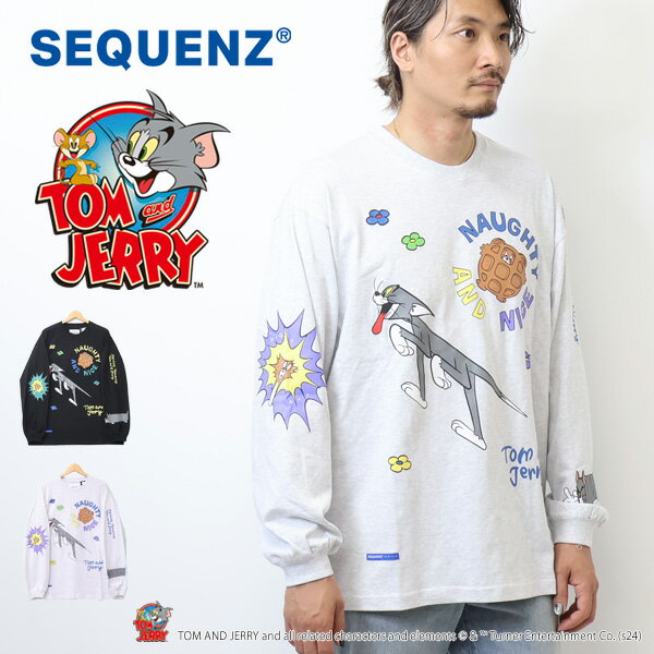 Rakuten - SEQUENZ トムとジェリー カレッジプリント 長袖Tシャツ ビッグT ロンT 長T メンズ ビッグシルエット トムジェリ 送料無料 24770901