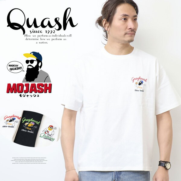 乐天商城 - Quash クアッシュ MOJASH モジャッシュ ヒゲおじさん ワンポイント プリント サガラ刺繍 半袖Tシャツ 半T メンズ Q26-311-21T