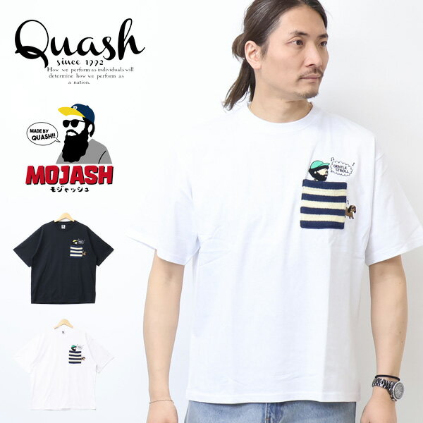 乐天商城 - Quash クアッシュ MOJASH モジャッシュ ボーダーニット ハイド刺繍 半袖Tシャツ 半T メンズ Q26-332-21G