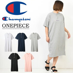 Champion チャンピオン レディース ロゴプリント ハーフジップ 半袖 ワンピース ミディアム丈 ミドル丈 Tシャツ ヒザ丈 ヒザ下丈 ウィメンズ 送料無料 CW-R305