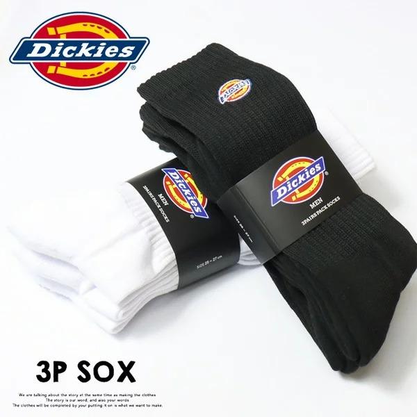 乐天商城 - Dickies ディッキーズ 3P ソックス ロゴ刺繍 クルーソックス 靴下 25〜27cm ロングソックス 3Pセット メンズ 13688700