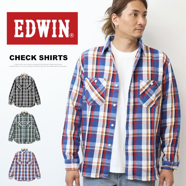 Rakuten - 2025年秋冬 EDWIN エドウィン チェック ワークシャツ チェックシャツ 長袖シャツ メンズ 送料無料 ET2138