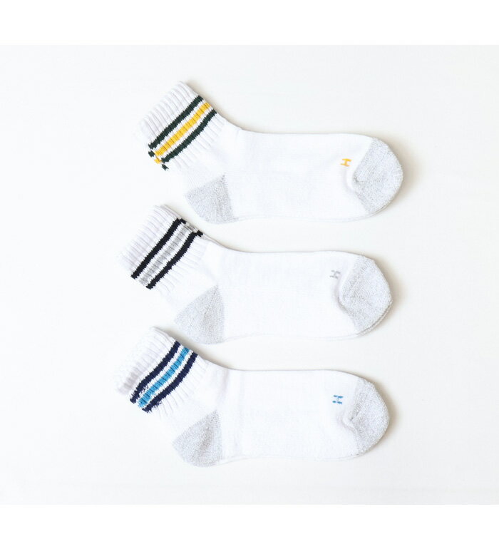 Healthknit ヘルスニット 3P ソックス シンカー2面配色 3本ライン クォーター 25〜27cm 靴下 3Pセット 3Pソックス メンズ アンクルソックス 191-3713