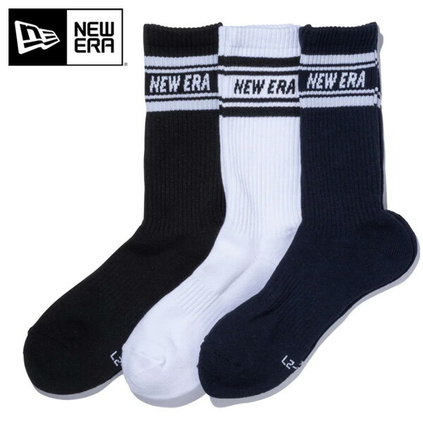 乐天商城 - NEW ERA ニューエラ 3P ソックス ロゴ ライン ロング 靴下 25〜27cm クルー ロングソックス ハイソックス 3Pセット メンズ 14518181