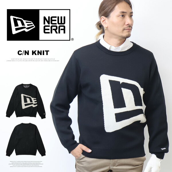 NEW ERA GOLF ニューエラ ゴルフ ニットセーター フラッグロゴ クルーネック ブラック メンズ ゴルフウ..