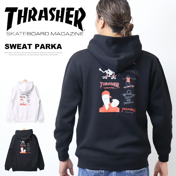 乐天商城 - THRASHER スラッシャー マークゴンザレス プリント スウェットパーカー 裏起毛 プルパーカー フーディ メンズ 送料無料 TH95433b