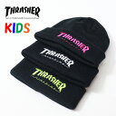 THRASHER スラッシャー キッズサイズ ロゴ刺繍 ニットキャップ 帽子 ジュニア 男の子 女の子 キャップ ニット帽 ビーニー ダブルワッチ YOUTH ...