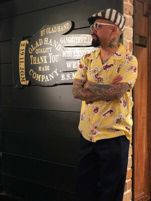 ウィアード総柄オープンカラー半袖シャツ開襟シャツメンズWEIRDOWGLIES-S/SSHIRTSGLADHAND/グラッドハンド/GANGSTERVILLE/ギャングスタービル/OLDCROW/オールドクロウ