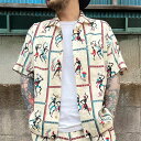 Mサイズのみ ノースノーネーム コットンリネン 半袖 シャツ メンズ ベージュ NORTH NO NAME Dancer pattern S/S Shirts (BEIGE)