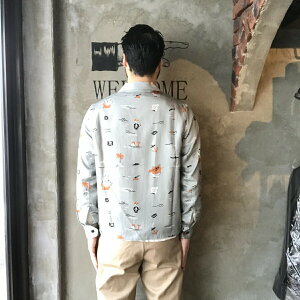 WEIRDOPIRATES-JACKET(GREEN)ウィアード総柄ワークジャケット/GLADHAND【GANGSTERVILLE/ギャングスタービル/OLDCROW/オールドクロウ】
