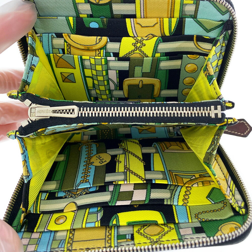 アザップシルクインコンパクト ポルトフォイユシルクインコンパクト 2つ折り財布 ブラック 内側 イエロー系 Hermes B あす楽 無料ギフトラッピング対応 コロン リファスタ 財布 エルメス メンズ B0903 レザーシューズ 中古
