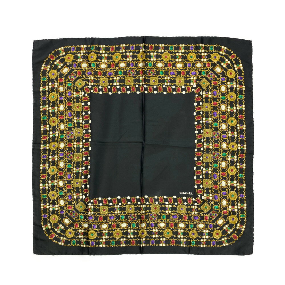 シャネル ヴィンテージシャネル 宝石ジュエリー柄 スカーフ/ブラック/ゴールド/CHANEL【♀】【B】【レディース】/b210604【RF5】■395671【中古】のサムネイル