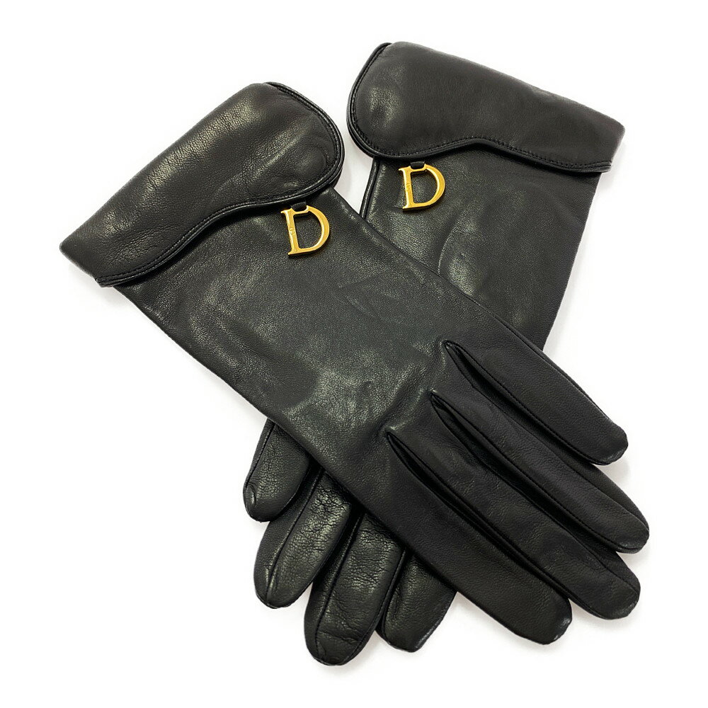 クリスチャンディオール サドル レザーグローブ グローブ手袋/ブラック/ゴールド金具/Christian Dior【♀】【A】【レディース】/b211227【RF2】■420943【中古】のサムネイル