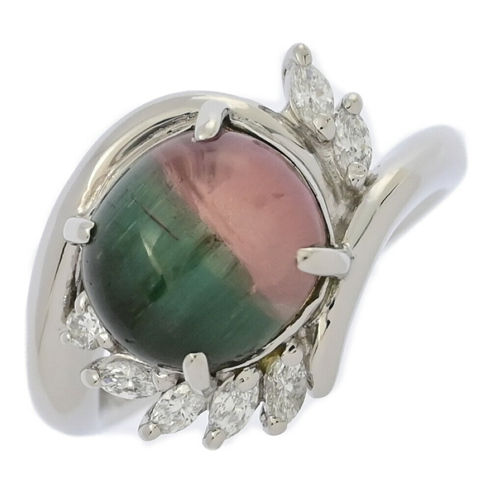 TM4.53ct/FD:0.245ct/バイカラー・パーティカラードトルマリンキャッツアイ・ダイヤモンド リング・指輪/Pt900-8.6g/12号/#52【♀】【S】【レディース】/h250305★■546644【中古】