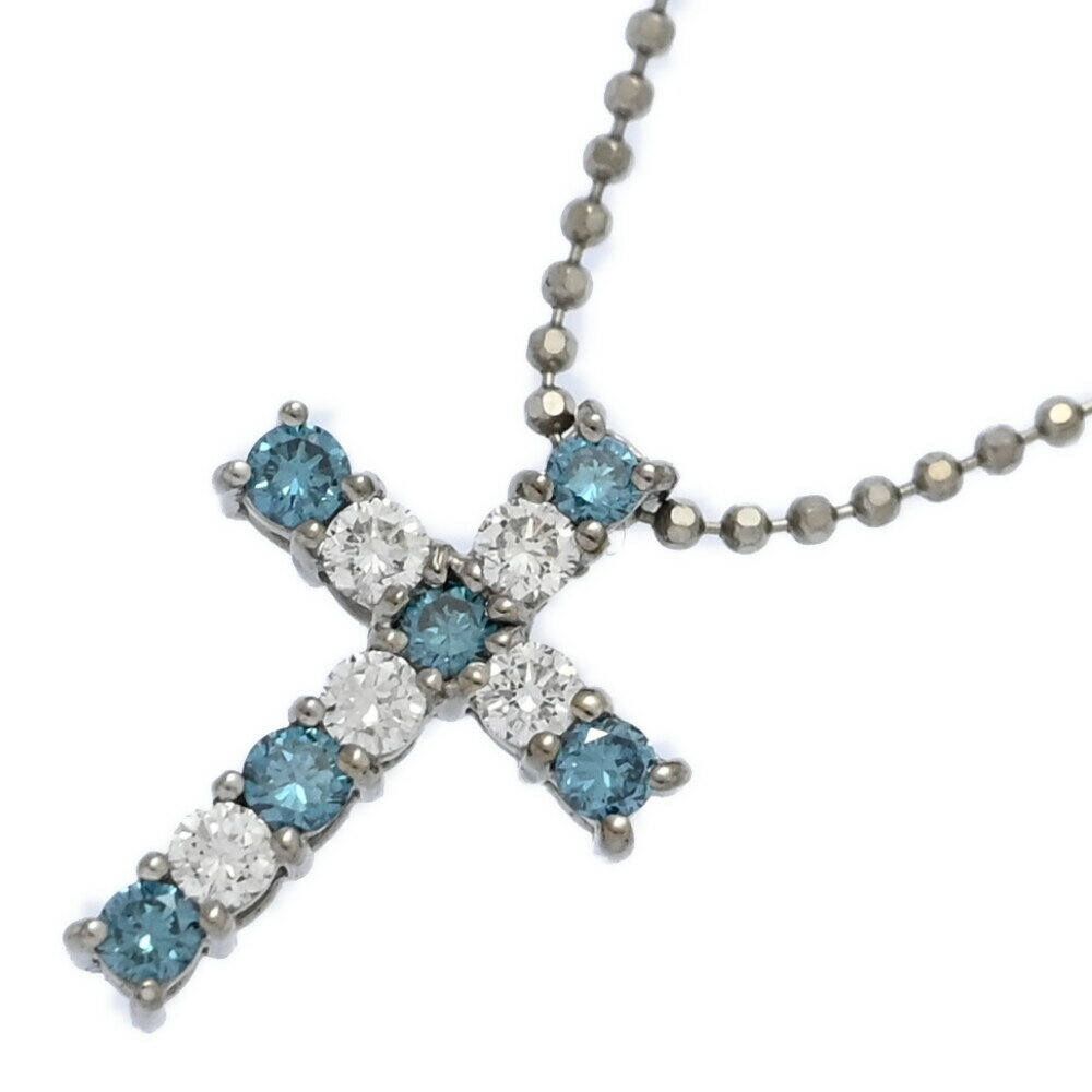 0.37ct/クロスモチーフ・ダイヤモンドネックレス・ペンダント/K18/750×Pt850コンビ-Pメイン-3.4g/ブルー 翌日配送可【N】【メンズ・レディ...