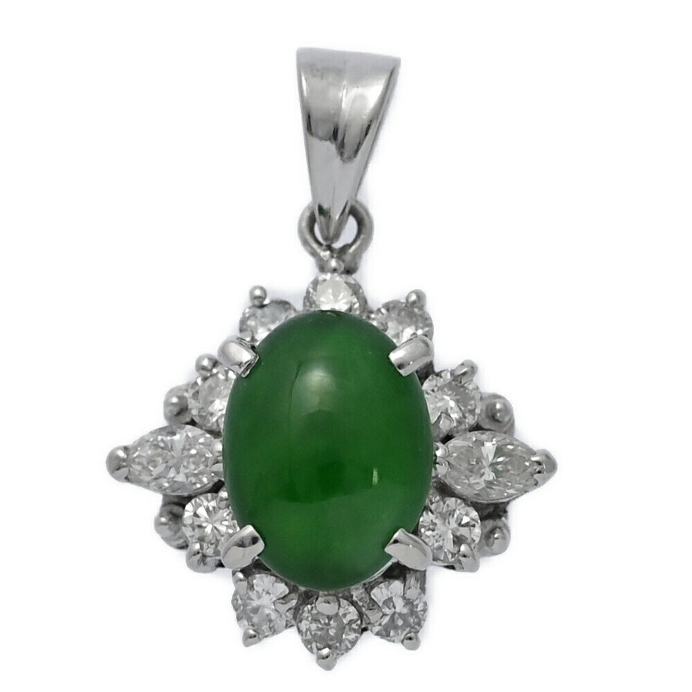 (ラスト1点) FD:0.37ct/翡翠（ジェイド）・ダイヤモンドペンダントトップ/Pt900-2.7g/プラチナ 翌日配送可【♀】【N】【レディース】/h251212★■597126【中古】