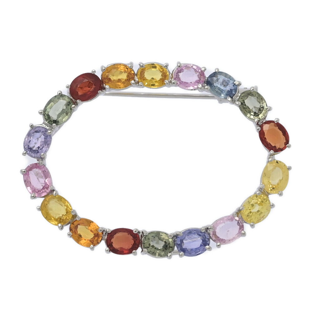 SA7.82ct/バラエティ コランダム 18粒 サファイア ブローチ・ピンタック/K18WG/750-6.6g/ホワイトゴールド カラフル【♀】【S】【レディース】/h260203★■600504【中古】