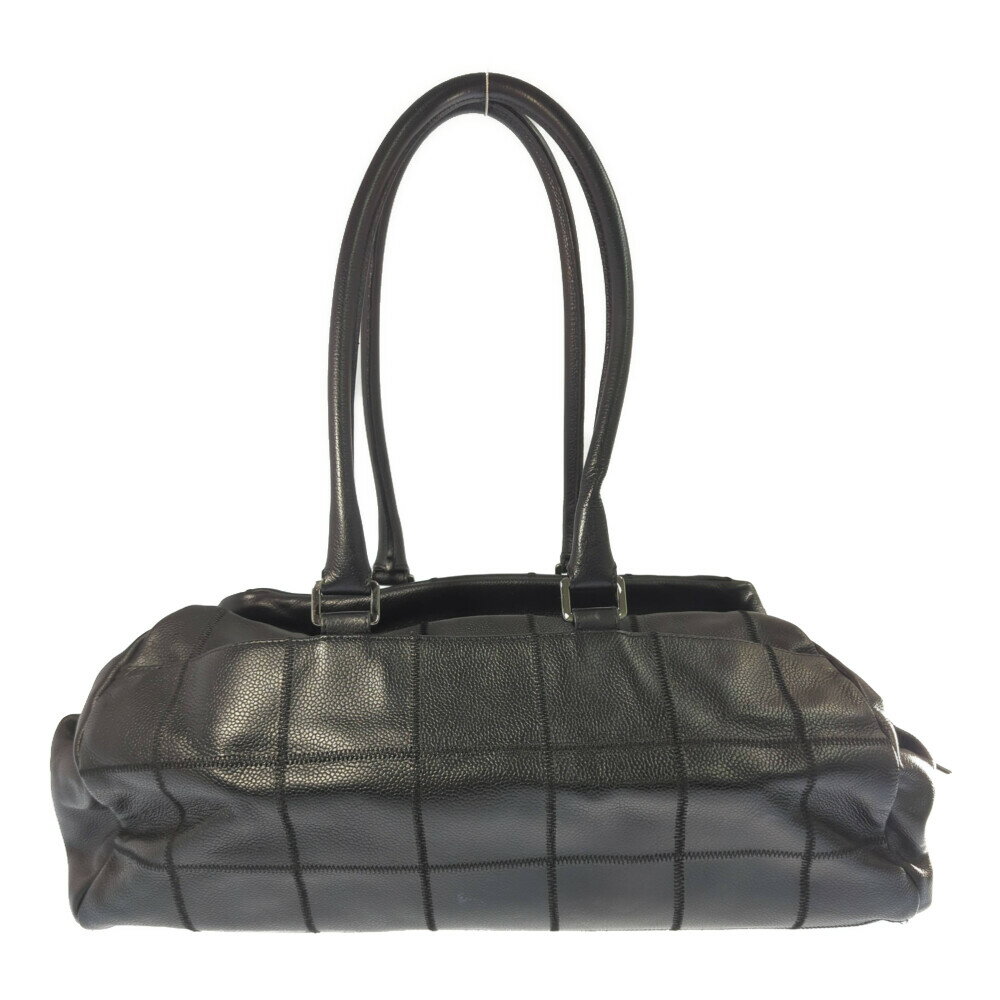 CHANEL シャネル チョコバー ミニボストンバッグ/ブラック ロゴプレート レザー ハンドバッグ【オールシーズン】【♀】【B】【レディース】/b260211★■605635【中古】