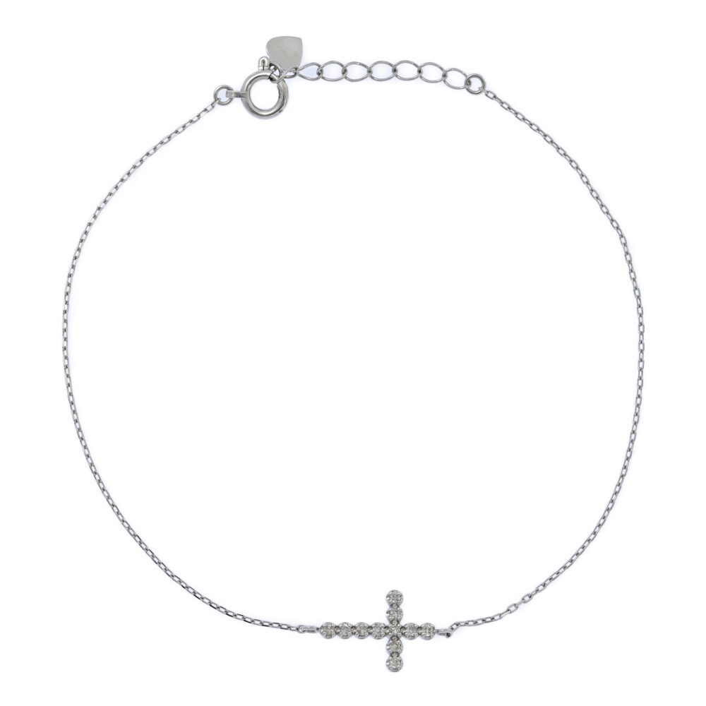 Rakuten - 美品 1点モノ 0.07ct ダイヤモンド クロスモチーフ ブレスレット K18WG/750-1g ホワイトゴールド 【♀】【A】【レディース】/h260306★■607789【中古】