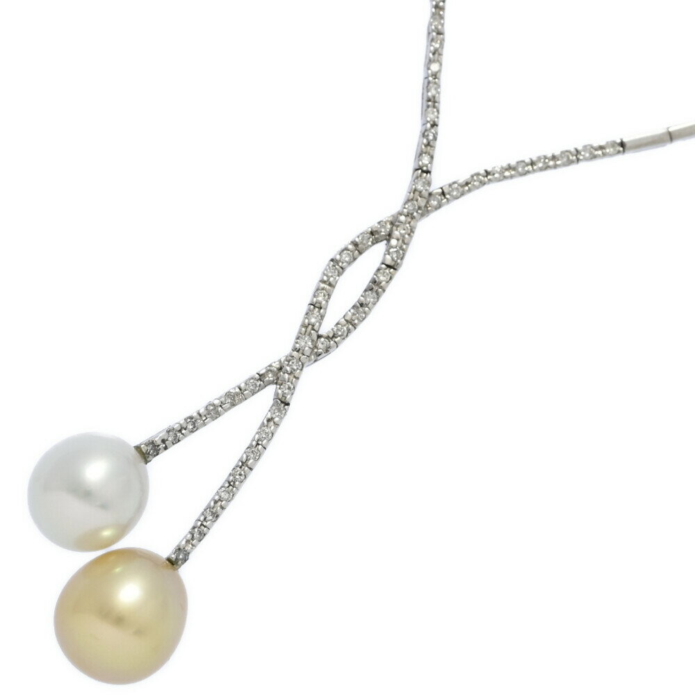 Rakuten - 美品 10.5-12mm 0.5ct 大粒 白蝶真珠 ゴールデン パール ダイヤモンド ネックレス ペンダント K18WG/750-20.1g ホワイトゴールド【♀】【S】【レディース】/h260311★■608137【中古】
