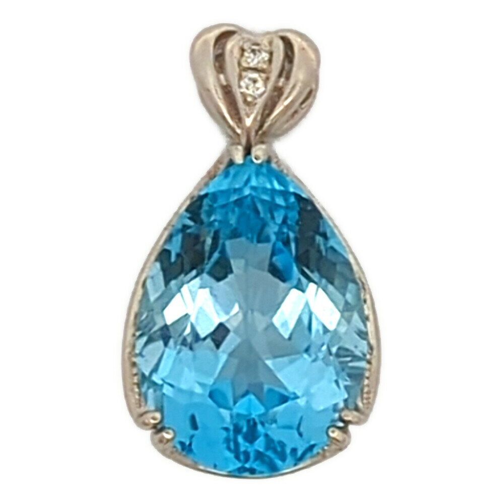 Topaz - 14.58ct 0.15ct 11月 誕生石 1P ブルートパーズ ダイヤモンドペンダントトップ Pt900-7.6g プラチナ 【♀】【A】【レディース】/h260402★■610447【中古】