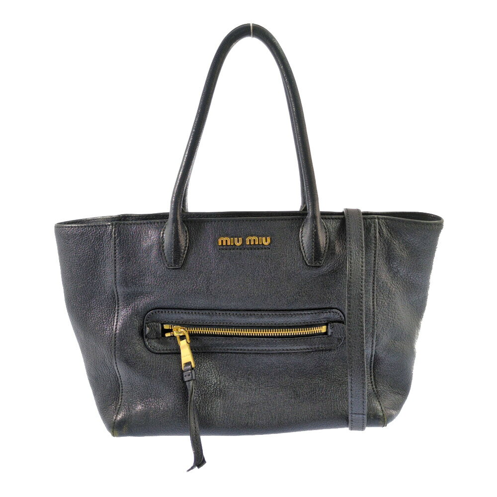 Miumiu - miu miu ミュウミュウ MADRAS ショルダーストラップ付 トートバッグ 5BG137 ネイビー 【♀】【B】【レディース】/b260427★■612677【中古】