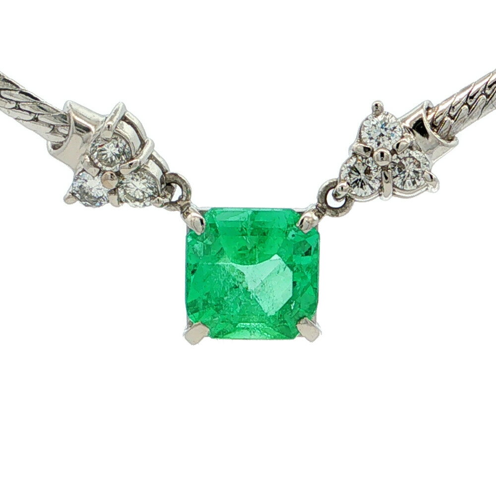 Rakuten - 1.4ct 0.25ct エメラルド メレダイヤネックレス ペンダント Pt900-Pt850-9.6g プラチナ【♀】【S】【レディース】/h260520★■613767【中古】