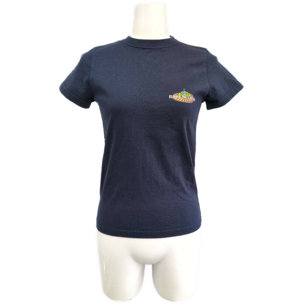 Rakuten - BALENCIAGA バレンシアガ BONJOUR ボンジュール フィット プリント 半袖 カットソー Tシャツトップス 578133 XS ネイビー【春夏秋】【♀】【B】【レディース】/b260521★■615014【中古】