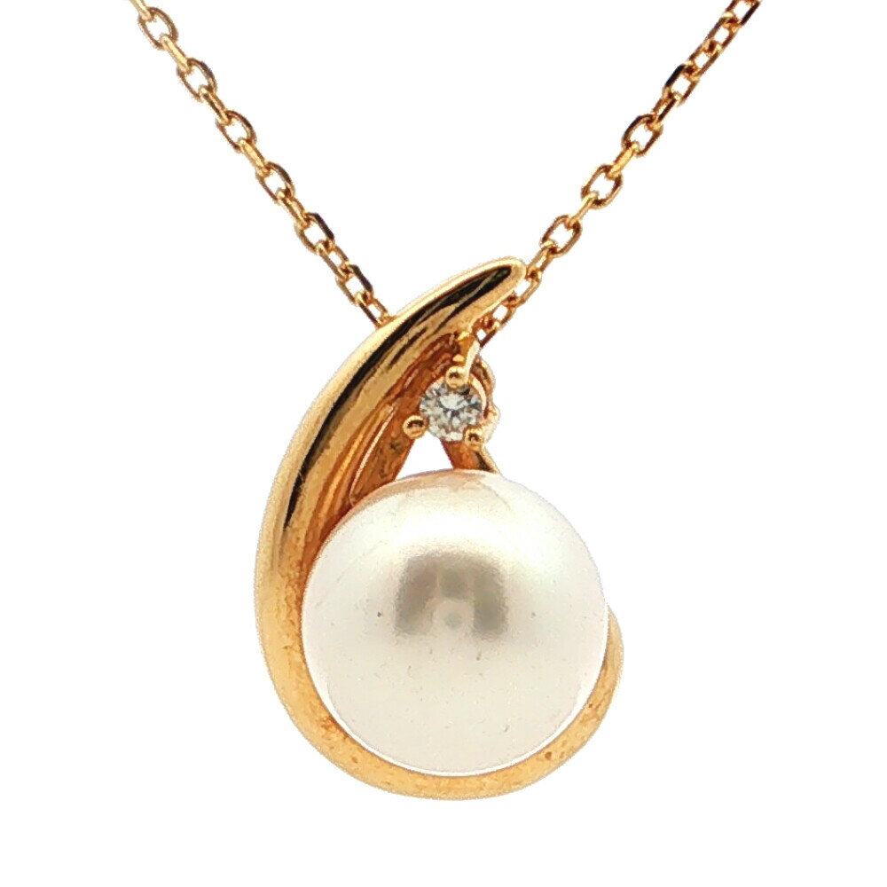 Rakuten - 7.3mm 0.01ct TASAKI タサキ 田崎真珠 6月誕生石 アコヤ真珠 養殖パール ダイヤネックレス K18YG/750-2.8g イエローゴールド【♀】【S】【レディース】/h260525★■615141【中古】