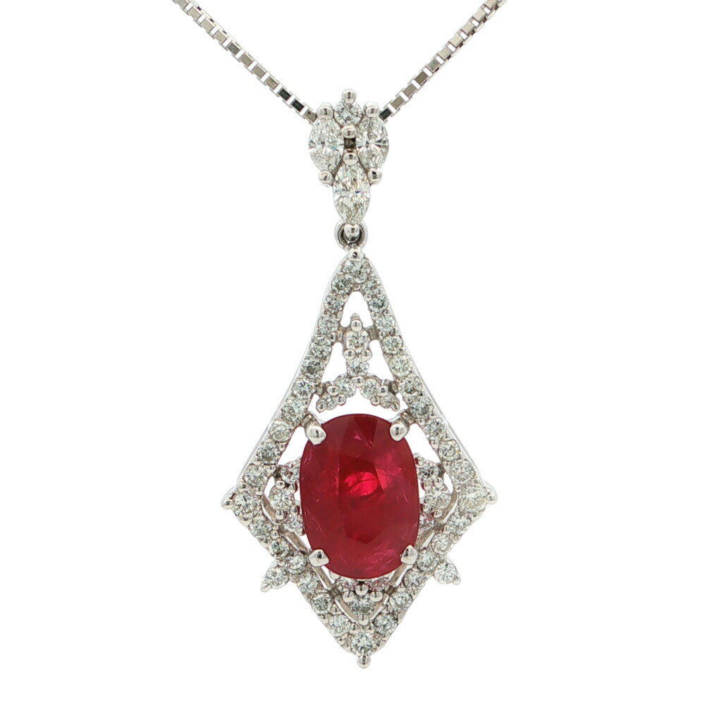 Rakuten - 3.141ct 1.13ct ルビー ダイヤモンド ネックレス ペンダント Pt900-Pt850-10.5g プラチナ【♀】【A】【レディース】/h260527★■610443【中古】