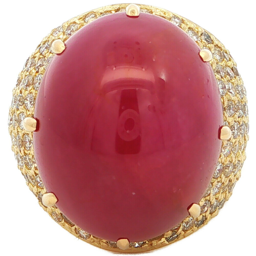 Rakuten - 33.67ct FD:2.68ct ルビー ダイヤモンドパヴェ ダイヤモンドリング 指輪 K18YG/750-22.1g 13号 #53 イエローゴールド【♀】【S】【レディース】/h260528★■612557【中古】