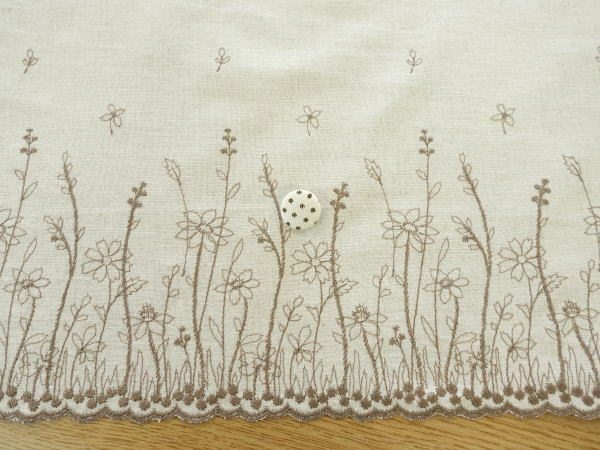 【レース生地 刺繍 生地 布】ハーフリネン・片スカラップレース（RG-28255h-kn2）