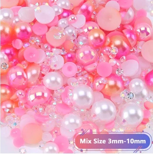 送料無料《大容量パック》ハーフパール ピンク系 MIX カラーA スイートキャンディ 3mm〜10mm 社交ダン..