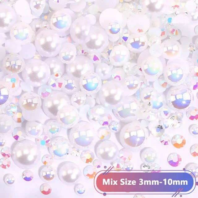 送料無料《大容量パック》ハーフパール ホワイト系 MIX カラーP フェアリーバブル 3mm〜10mm 社交ダン..