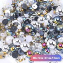 送料無料《大容量パック》ハーフパール モノトーン系 MIX カラーF エレクトリックメタル 3mm〜10mm 社交ダンス バレエ 新体操 衣装 ドレス アクリル製 クリスタルストーン ビジュー ストーン パーツ フラット