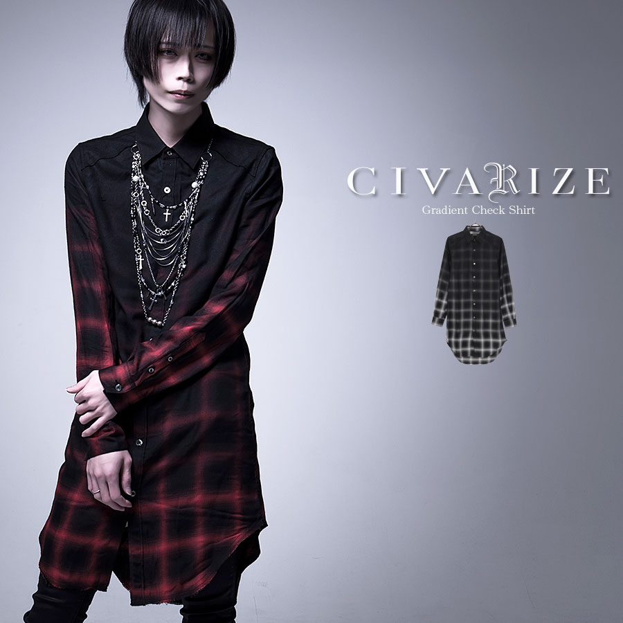 受注生産 21s S新作 Civarize シヴァーライズ グラデーション加工チェックロングシャツ 全2色 返品 交換対象商品 あす楽対応 シャツ 長袖シャツ ヴィジュアル系 ビジュアル系 V系 チェック 長袖 メンズ モード系 ファッション 服 レディース Sale15 トップスメンズ