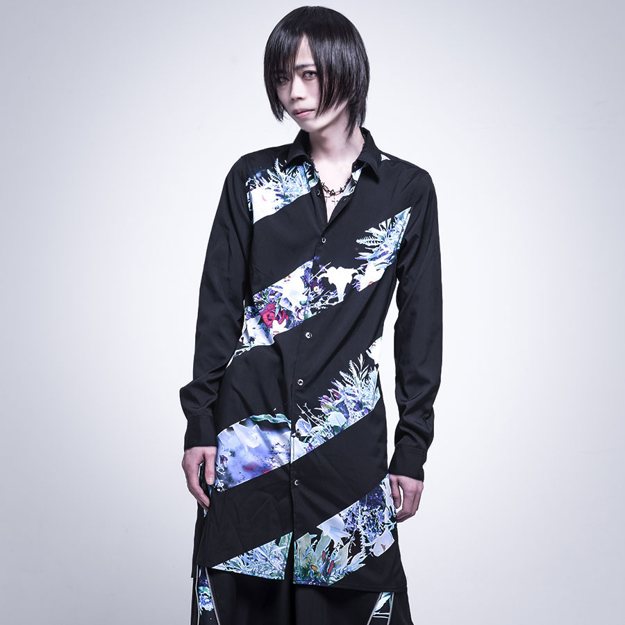 シャツ 花柄 ヴィジュアル系 ビジュアル系 V系 Visual Emofashion 長袖 メンズ レディース ファッション モード系 服 値引きする Civarize Civarize 送料無料 シヴァーライズ ストライプフラワープリントロングシャツ 全2色