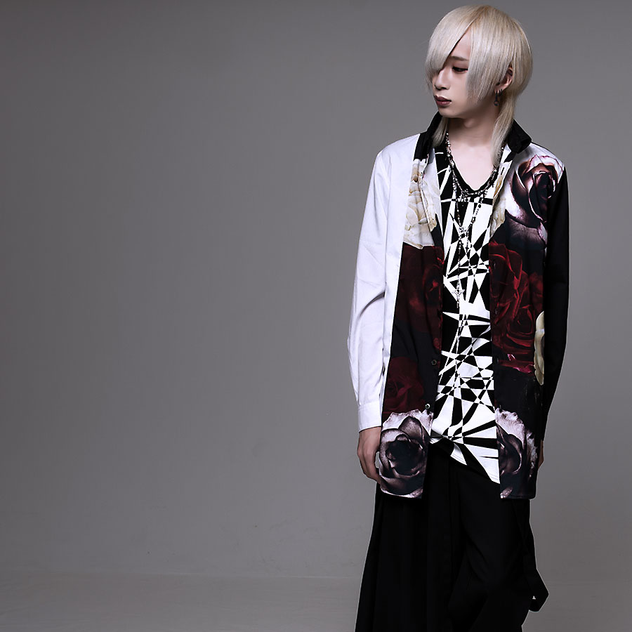 Civarize シヴァーライズ シャツ モード系 ヴィジュアル系 最高の品質の ビジュアル系 V系 Visualkei 花柄 長袖 ロング丈 レディース Civarize メンズ フラワープリント切り替えバイカラーシャツ 全2色 ファッション 服 送料無料
