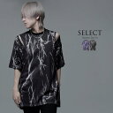 "CV SelectショルダーZIPデザインサンダープリントTシャツ/全2色"Tシャツ メンズ 半袖Tシャツ カットソー 十字架 稲妻 サンダー M L ブランド 地雷系 サブカル系 ヴィジュアル系 V系 韓国系 ブラック 黒 パープル 紫 ブルー ビッグT 大きいサイズ