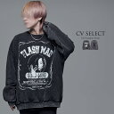 CV Select【シーブイセレクト】ケミカル加工ガールグラフィックトレーナー/全2色 スウェット 長袖 Tシャツ 長袖Tシャツ トップス メンズ バーニングショー V系 地雷系 服 ファッション サブカル系 ヴィジュアル系 病み ブラック 白 黒