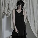 "ililil【イルイルイル】思い出のタンクトップ/全1色"タンクトップ タンク ロングタンク レイヤード ノースリーブ トップス カットソー メンズ レディース V系 地雷系 黒 ブラック メンズ ユニセックス 地雷 サブカル